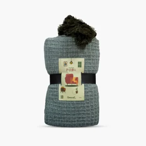 شال مبل پادینا رنگ طوسی با منگوله سبز